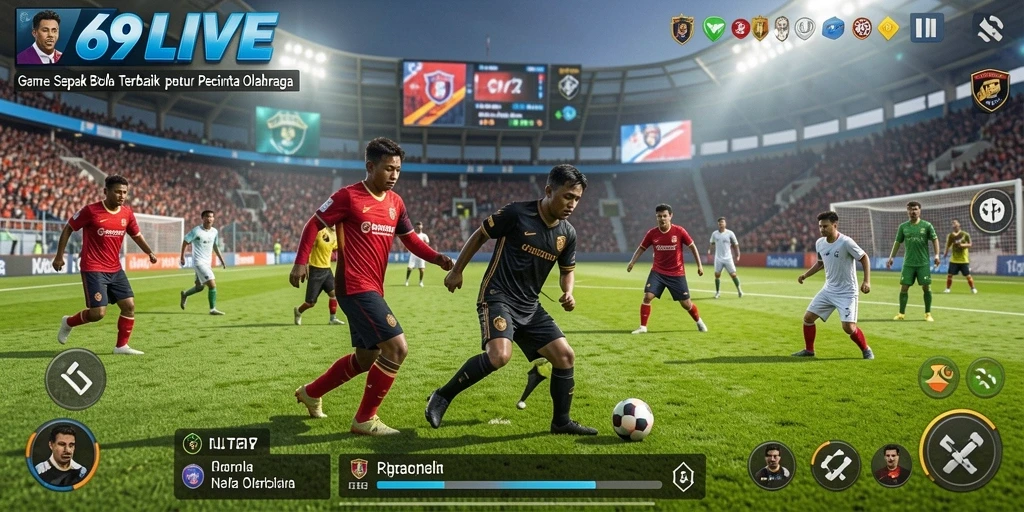 Screenshot gameplay 69LIVE yang menampilkan aksi sepak bola yang mendebarkan.