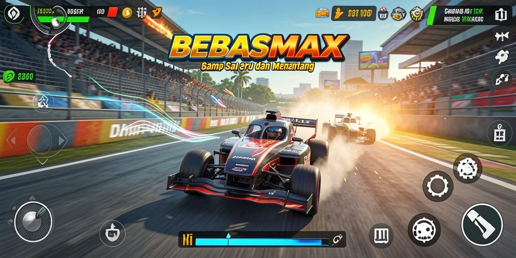 Tangkapan layar BEBASMAX menampilkan keseruan balap yang mendebarkan.