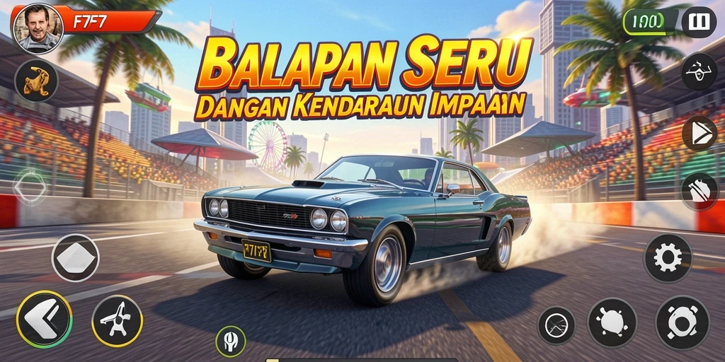 Tampilan gameplay F7F7 saat balapan di lintasan yang menantang.