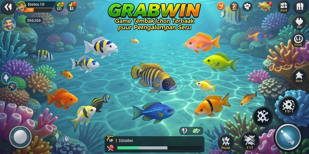 Tampilan gameplay GRABWIN yang seru saat menangkap ikan.
