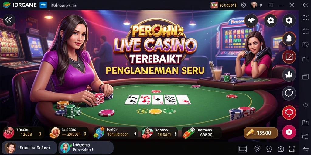 Screenshot gameplay IDRGAME menampilkan dealer profesional dan suasana kasino yang hidup.