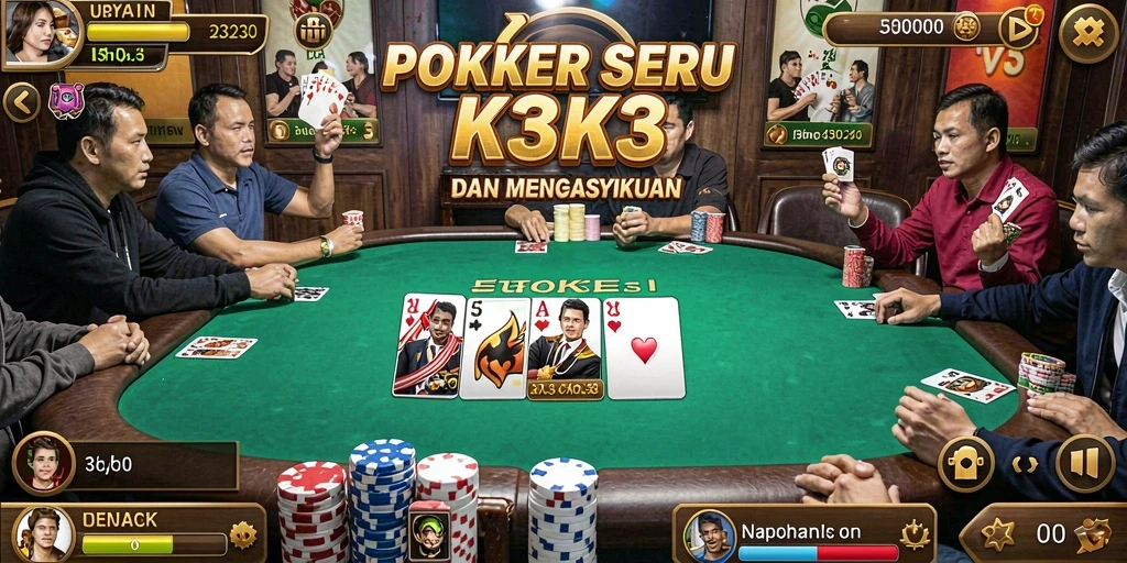 Screenshot K3K3 menampilkan aksi seru dalam permainan Poker.