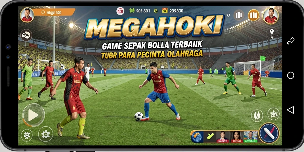 Gameplay MEGAHOKI yang seru dan mendebarkan dalam pertandingan sepak bola.