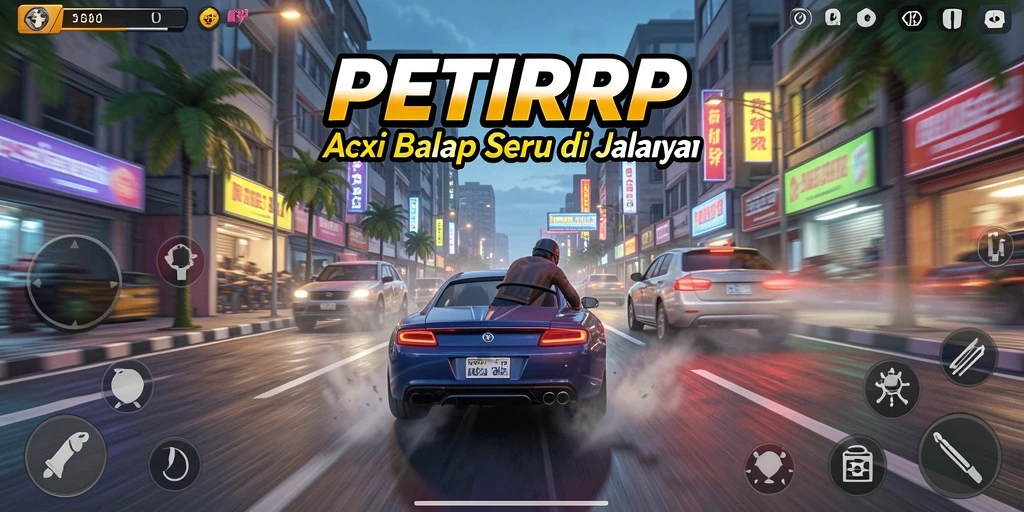 Tampilan gameplay PETIRRP yang mendebarkan di lintasan balap.