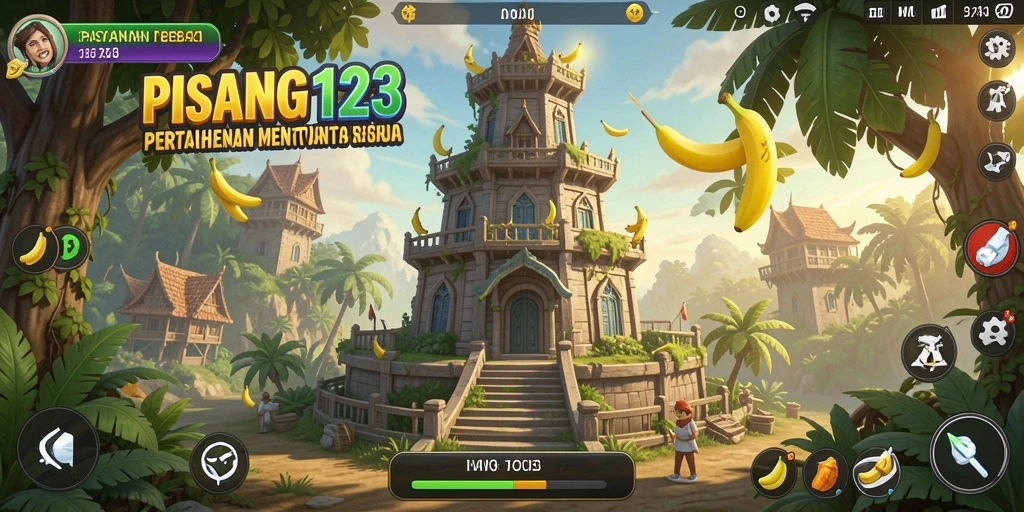 Screenshot gameplay PISANG123 yang menunjukkan pertahanan menara melawan serangan musuh.