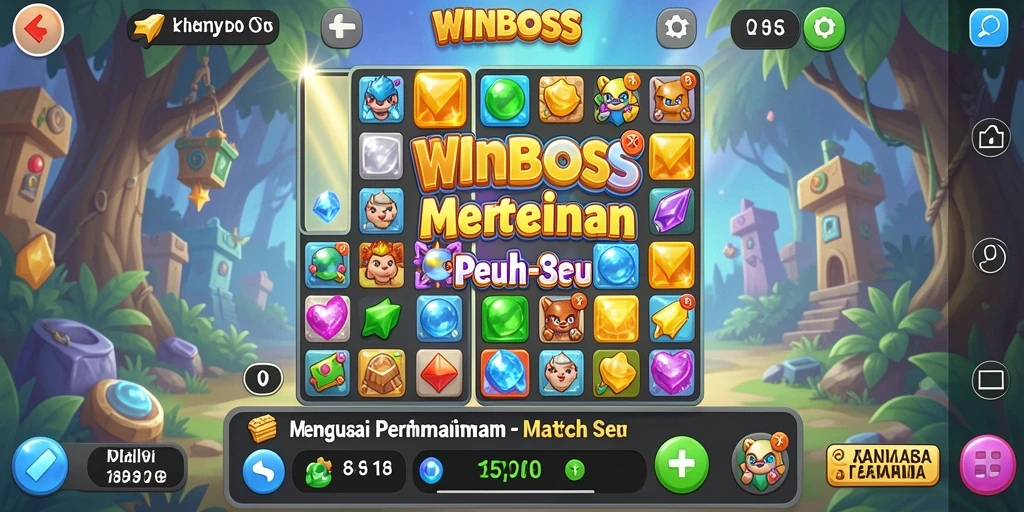 Screenshot gameplay WINBOSS dengan berbagai batu permata yang indah.